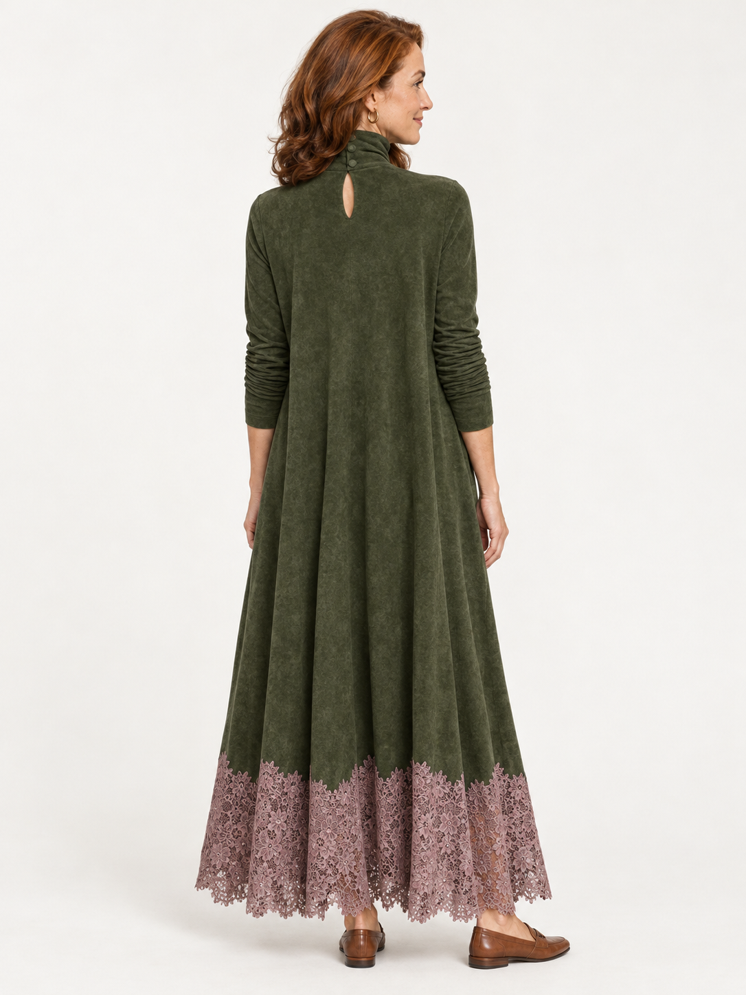 Fern lace-hem maxi dress in olive 