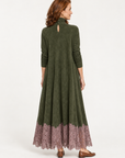 Fern lace-hem maxi dress in olive 