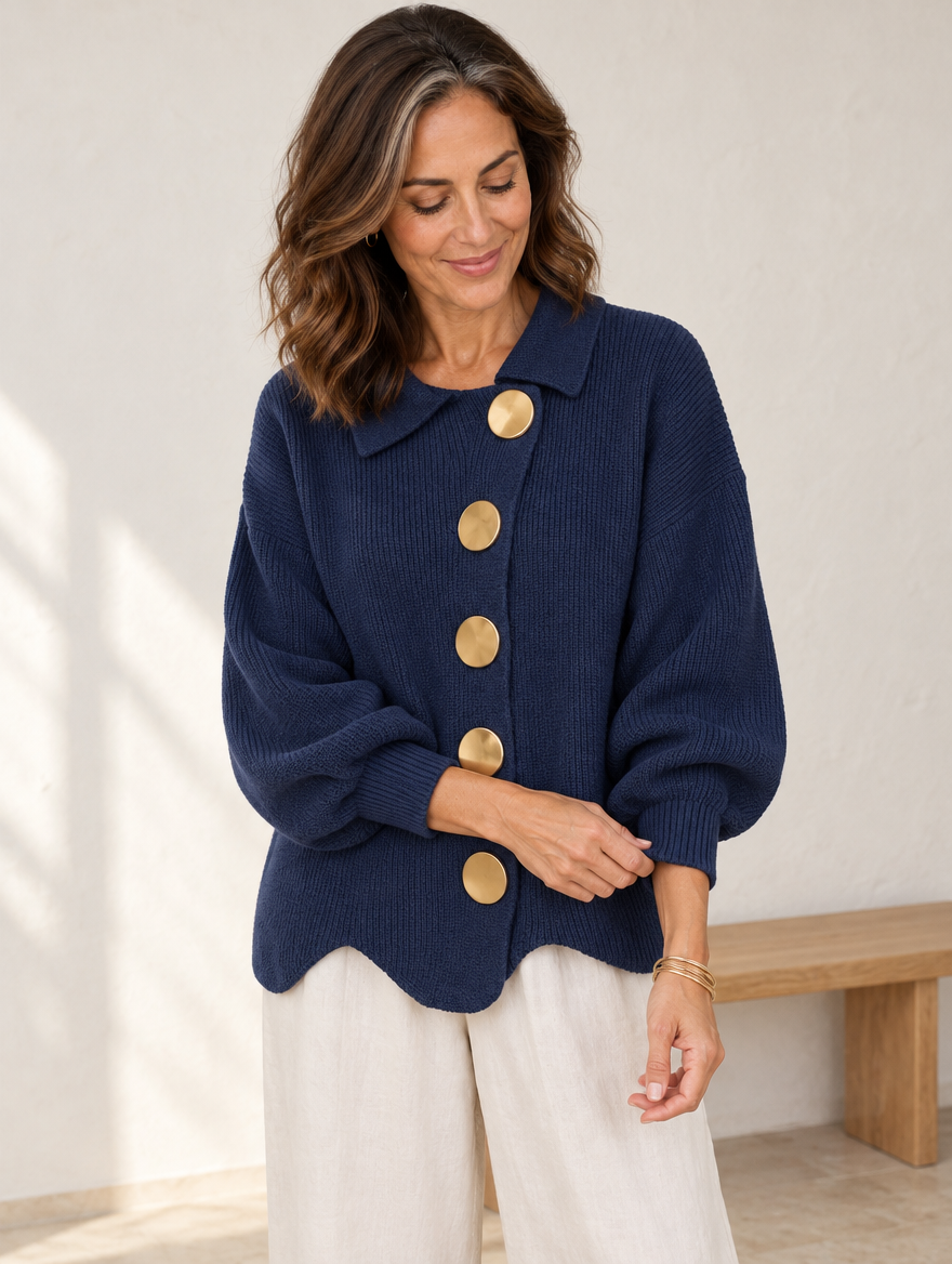 Maggie button-front cardigan in navy blue #color_navy-blue