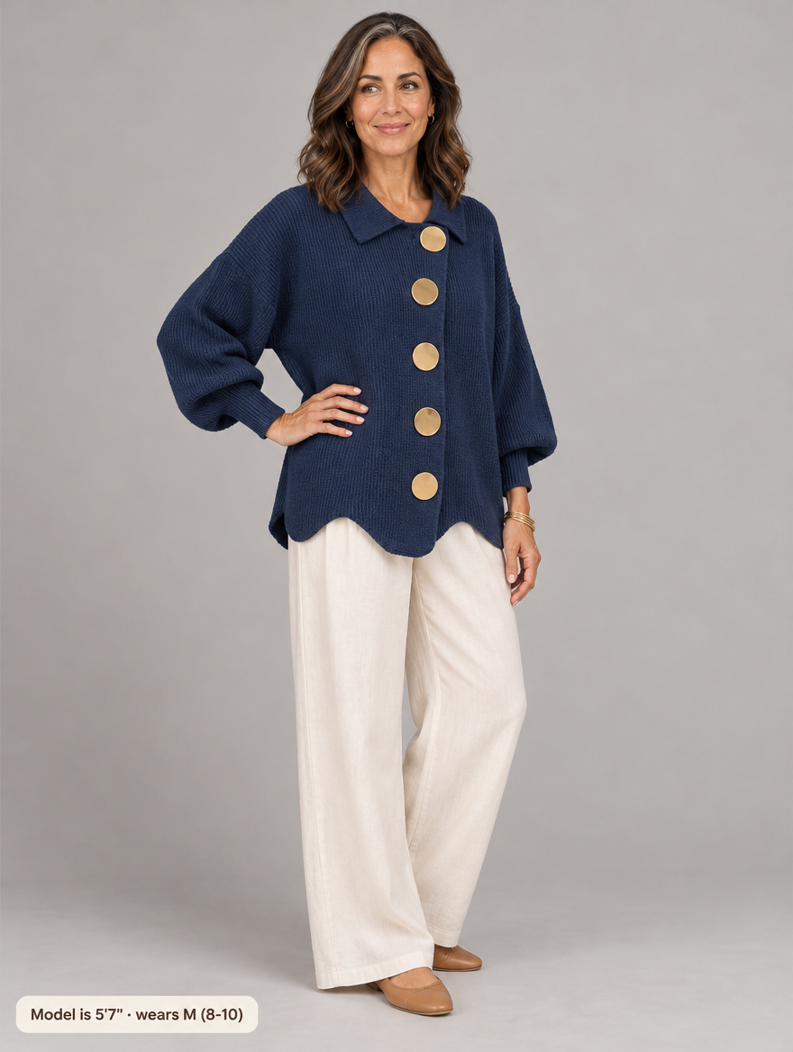 Maggie button-front cardigan in navy blue #color_navy-blue