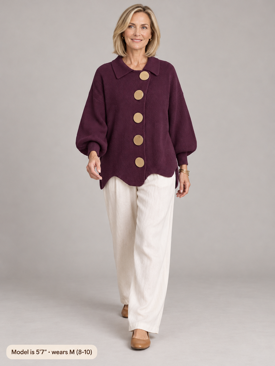 Maggie button-front cardigan in wine 