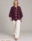 Maggie button-front cardigan in wine 