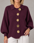 Maggie button-front cardigan in wine 