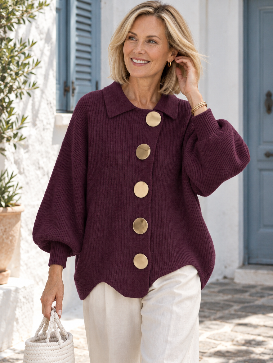 Maggie button-front cardigan in wine 