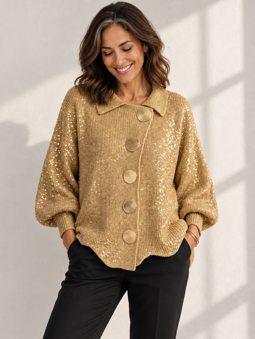 Maggie button-front cardigan in gold #color_gold