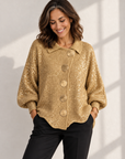 Maggie button-front cardigan in gold 