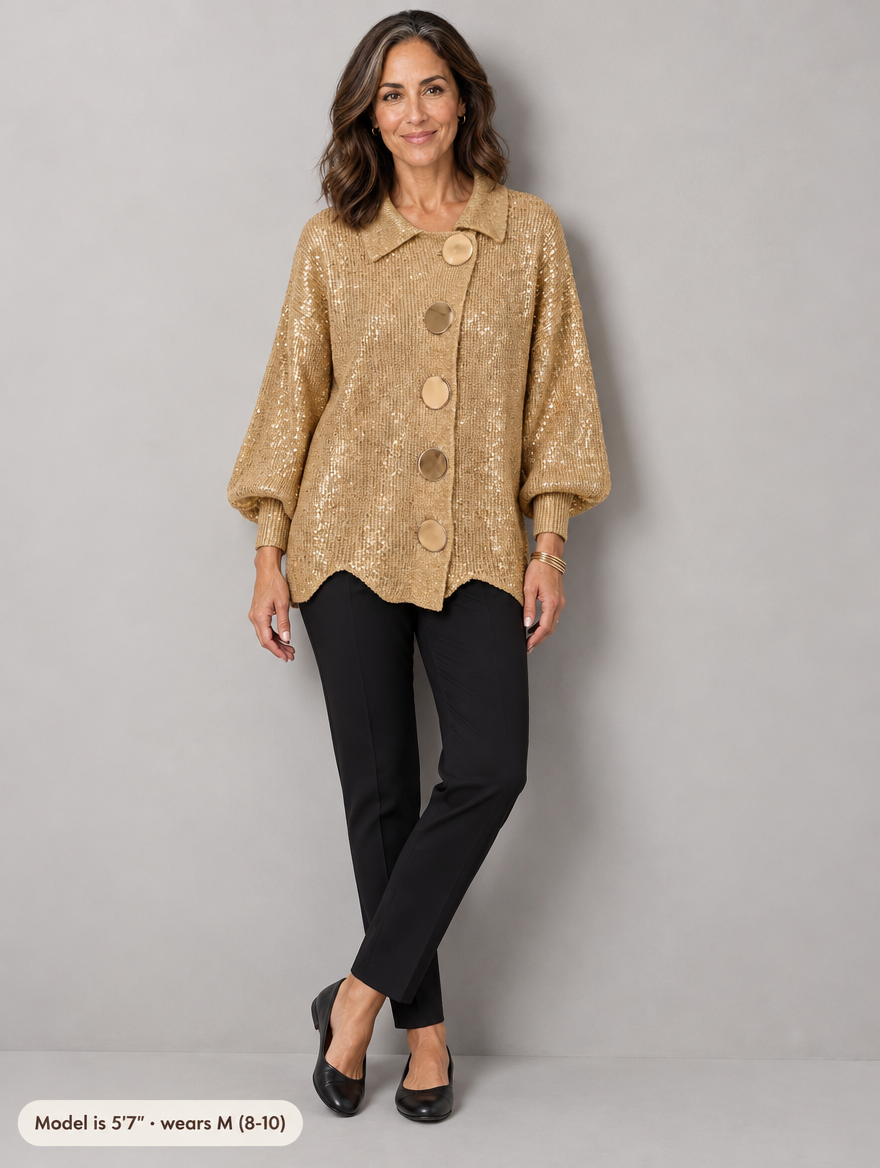 Maggie button-front cardigan in gold 