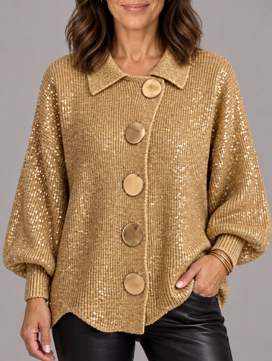 Maggie button-front cardigan in gold 