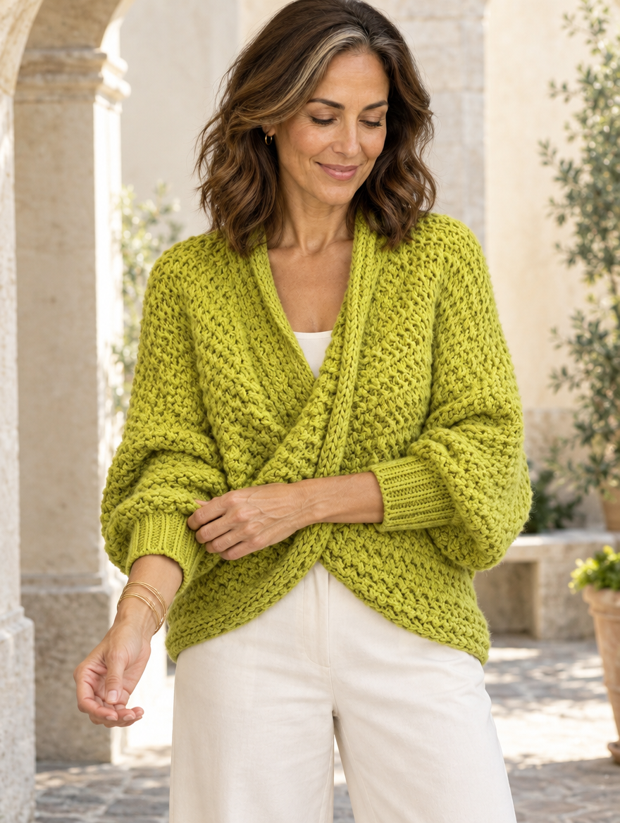 Margot chunky wrap sweater in green #color_green