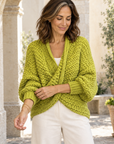 Margot chunky wrap sweater in green 
