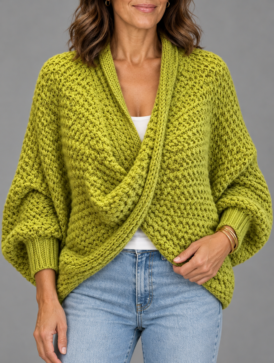 Margot chunky wrap sweater in green #color_green