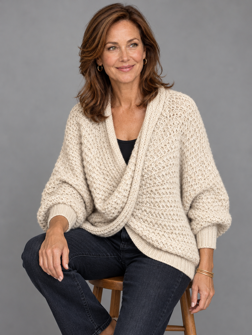 Margot chunky wrap sweater in cream #color_cream