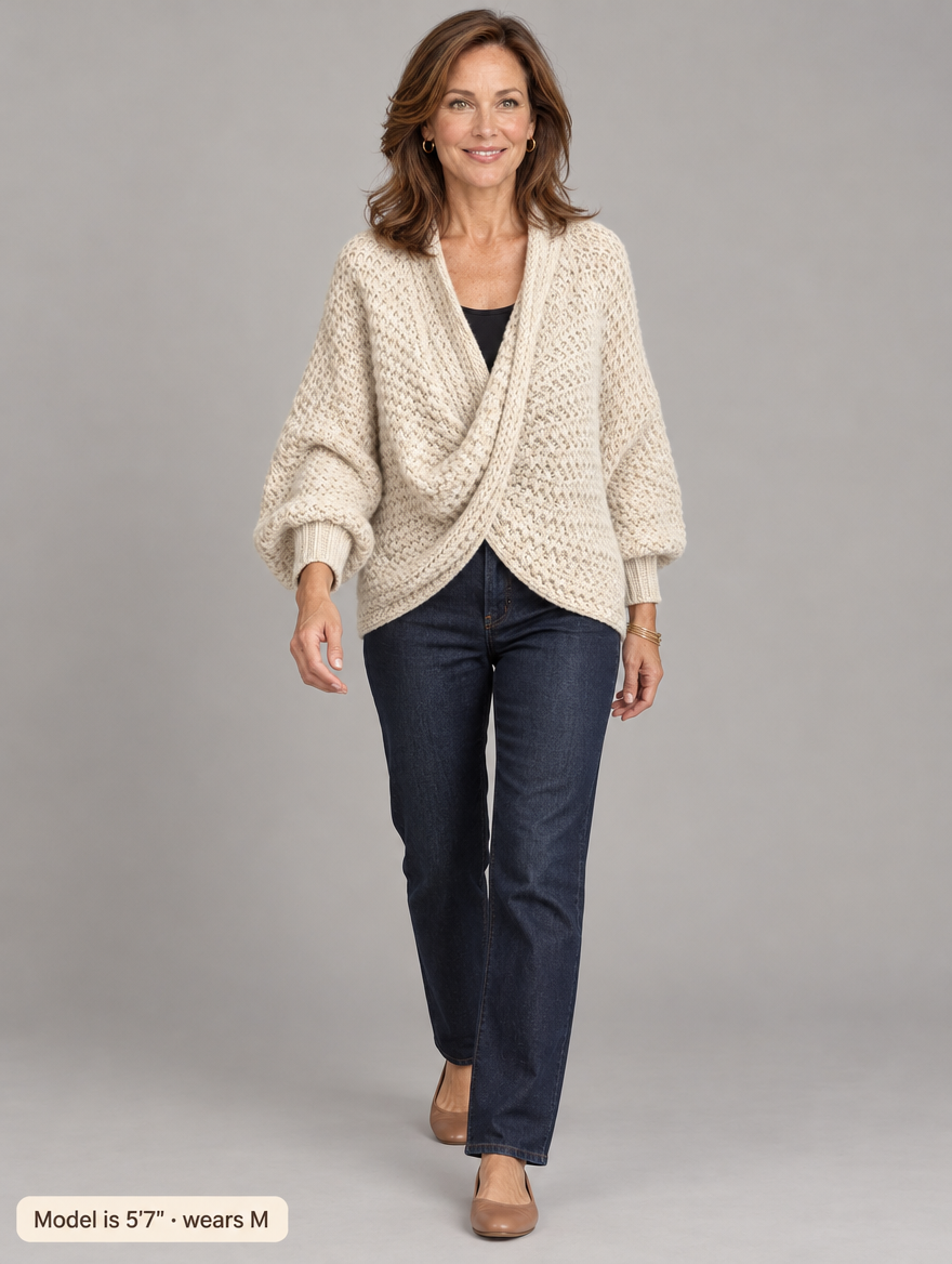 Margot chunky wrap sweater in cream 