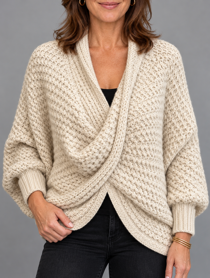 Margot chunky wrap sweater in cream 