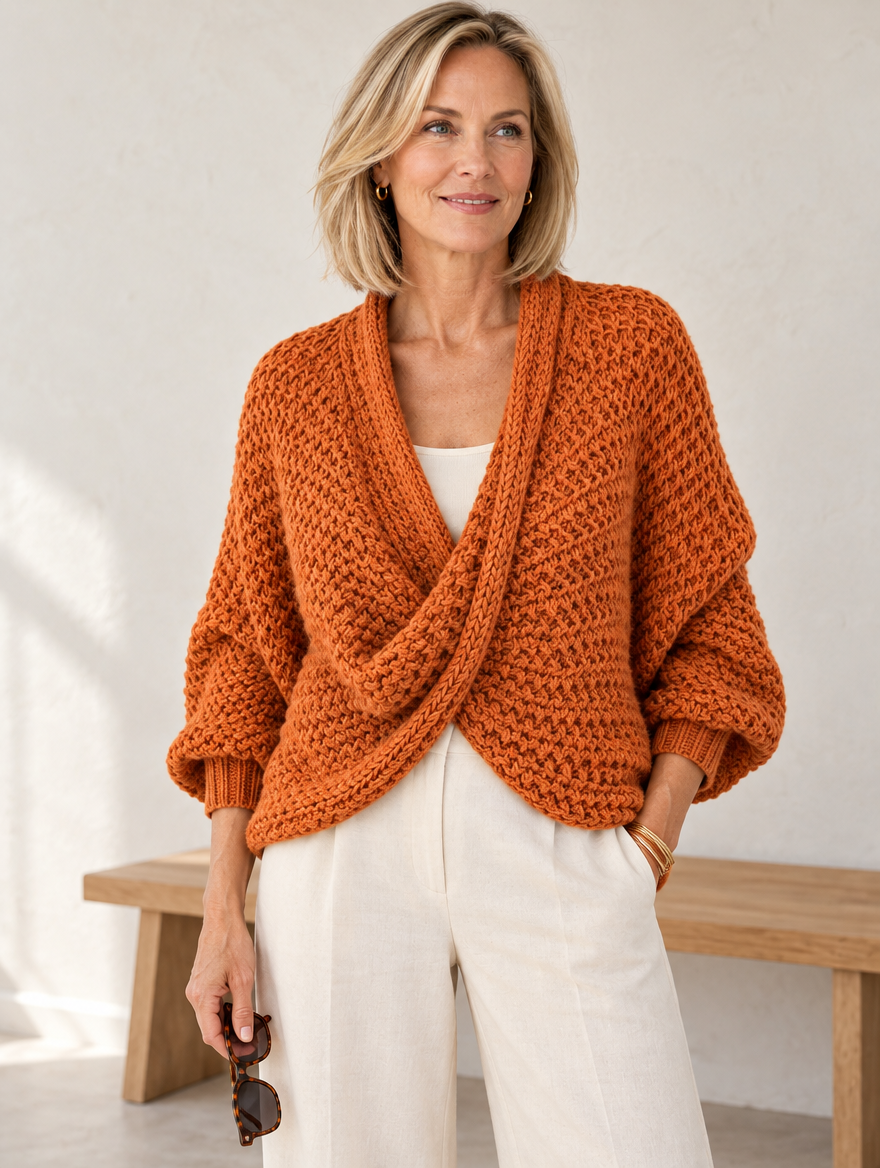 Margot chunky wrap sweater in rust #color_rust