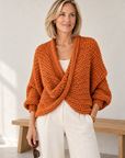 Margot chunky wrap sweater in rust 