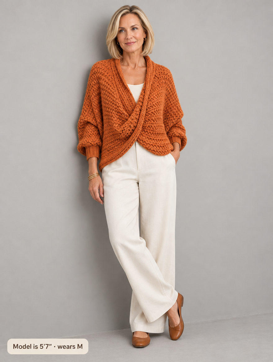 Margot chunky wrap sweater in rust 