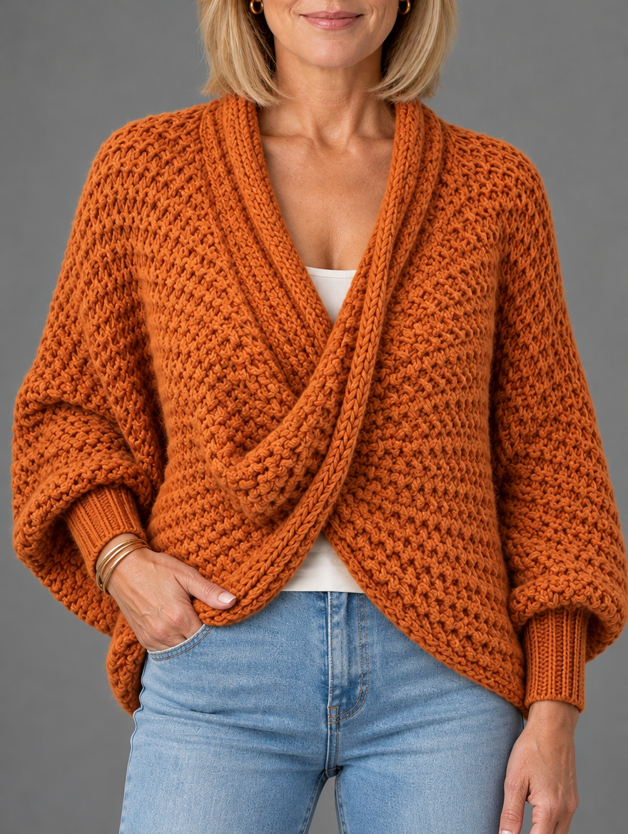 Margot chunky wrap sweater in rust 