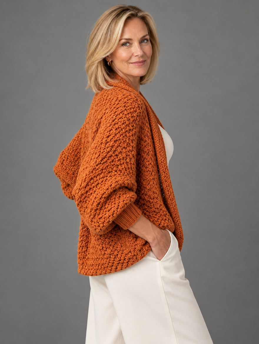Margot chunky wrap sweater in rust 