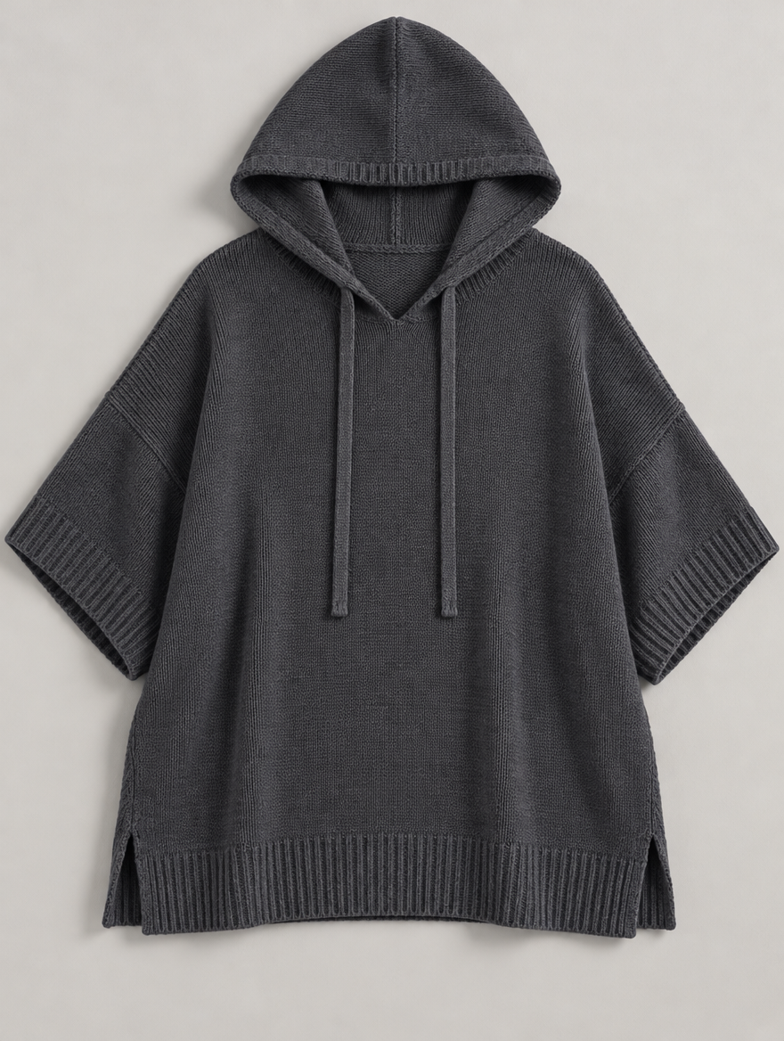 Laurel hooded knit poncho in charcoal 