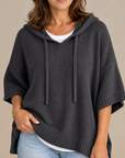 Laurel hooded knit poncho in charcoal 