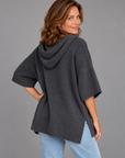Laurel hooded knit poncho in charcoal 