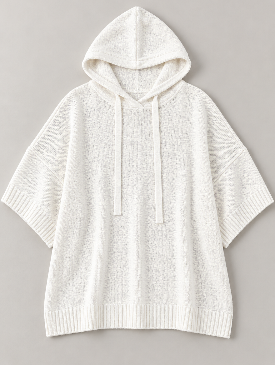 Laurel hooded knit poncho in white 