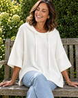 Laurel hooded knit poncho in white 