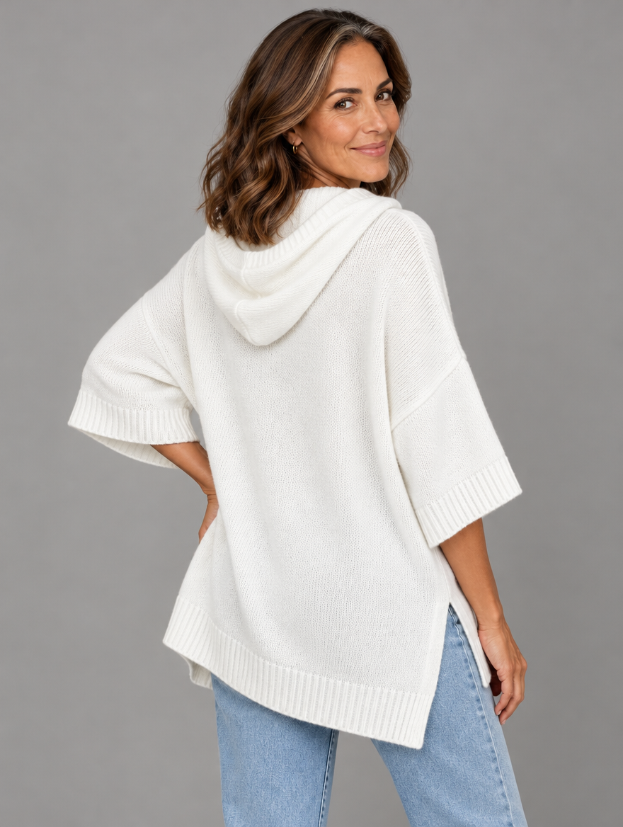 Laurel hooded knit poncho in white 