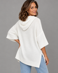 Laurel hooded knit poncho in white 