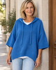 Laurel hooded knit poncho in blue 