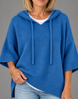 Laurel hooded knit poncho in blue 