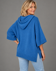 Laurel hooded knit poncho in blue 