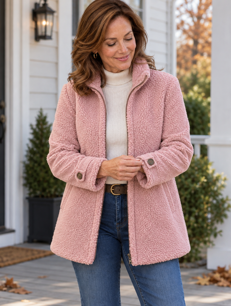 Nell sherpa zip jacket in pink #color_pink
