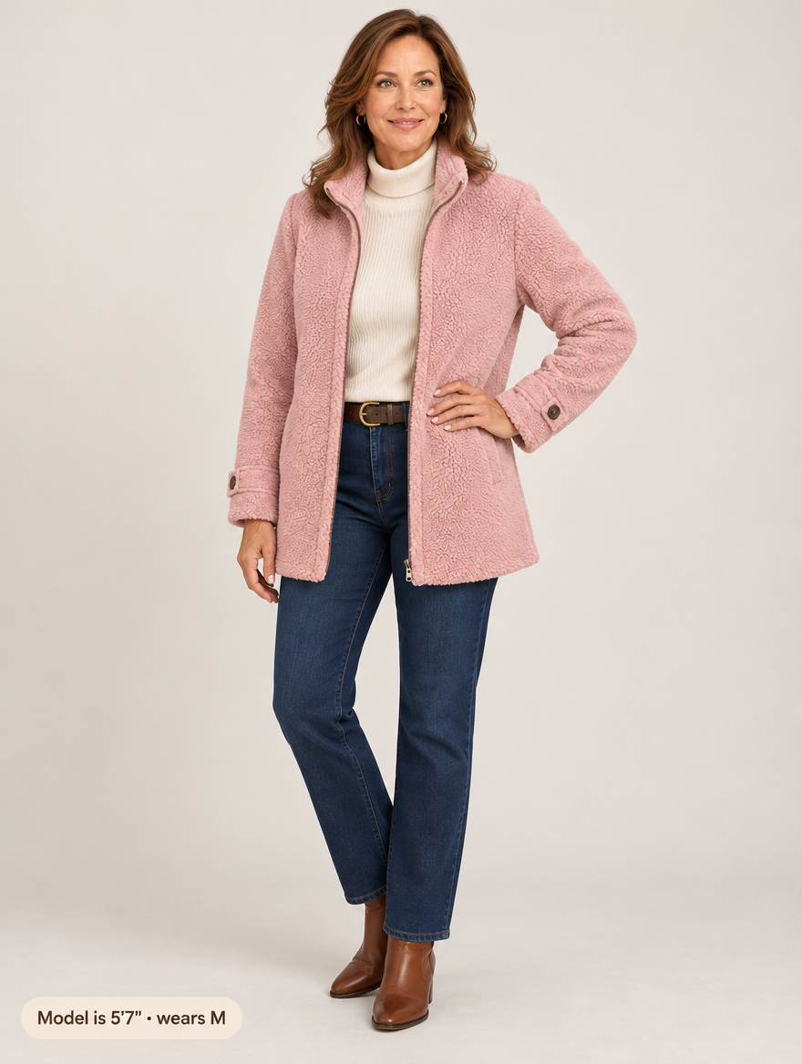 Nell sherpa zip jacket in pink #color_pink