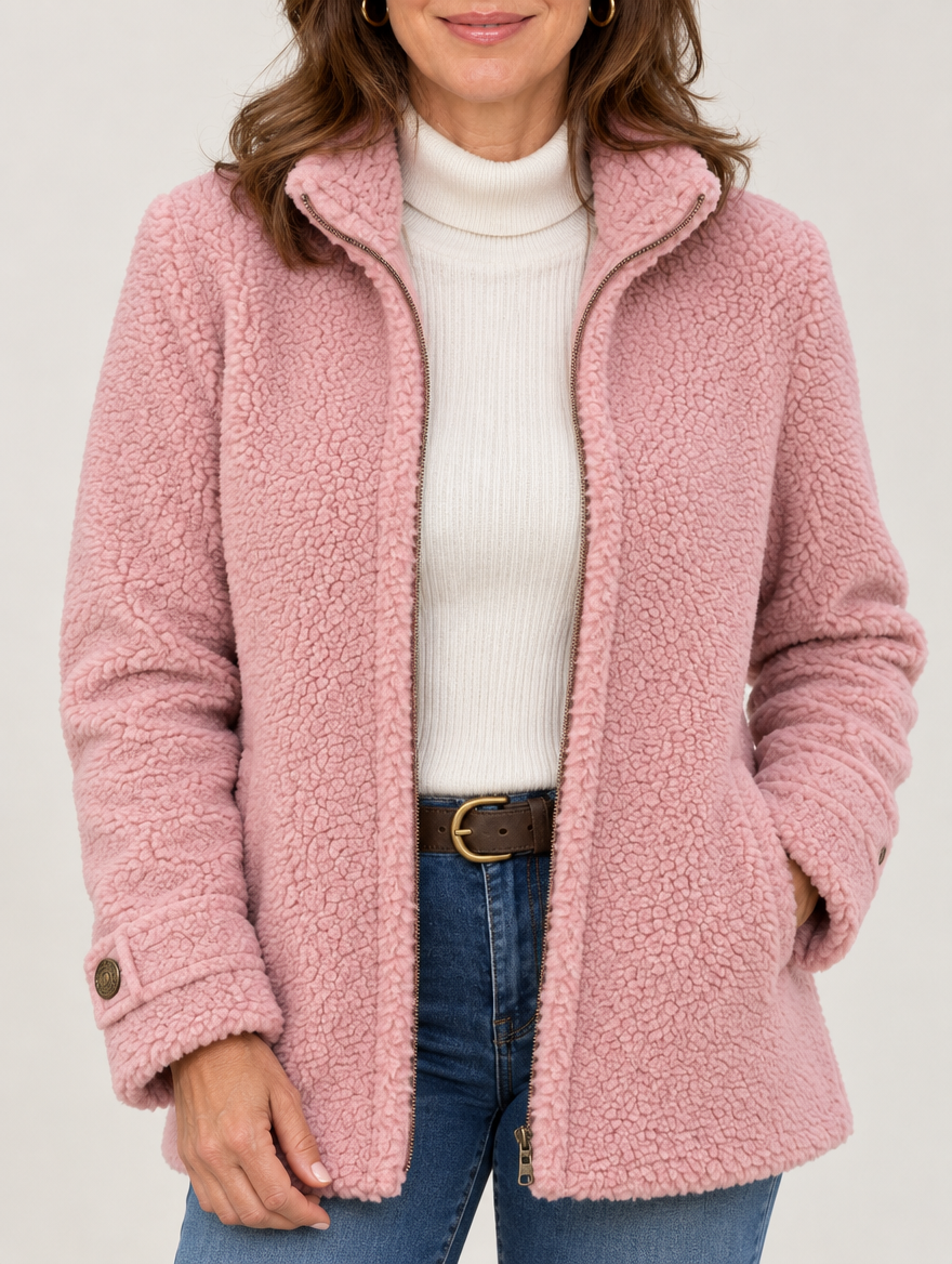 Nell sherpa zip jacket in pink #color_pink