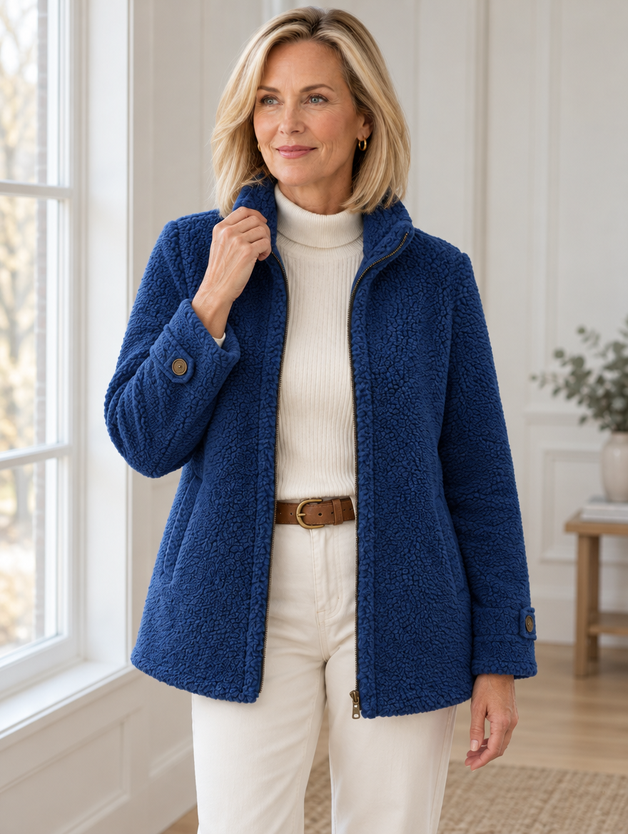 Nell sherpa zip jacket in blue #color_blue