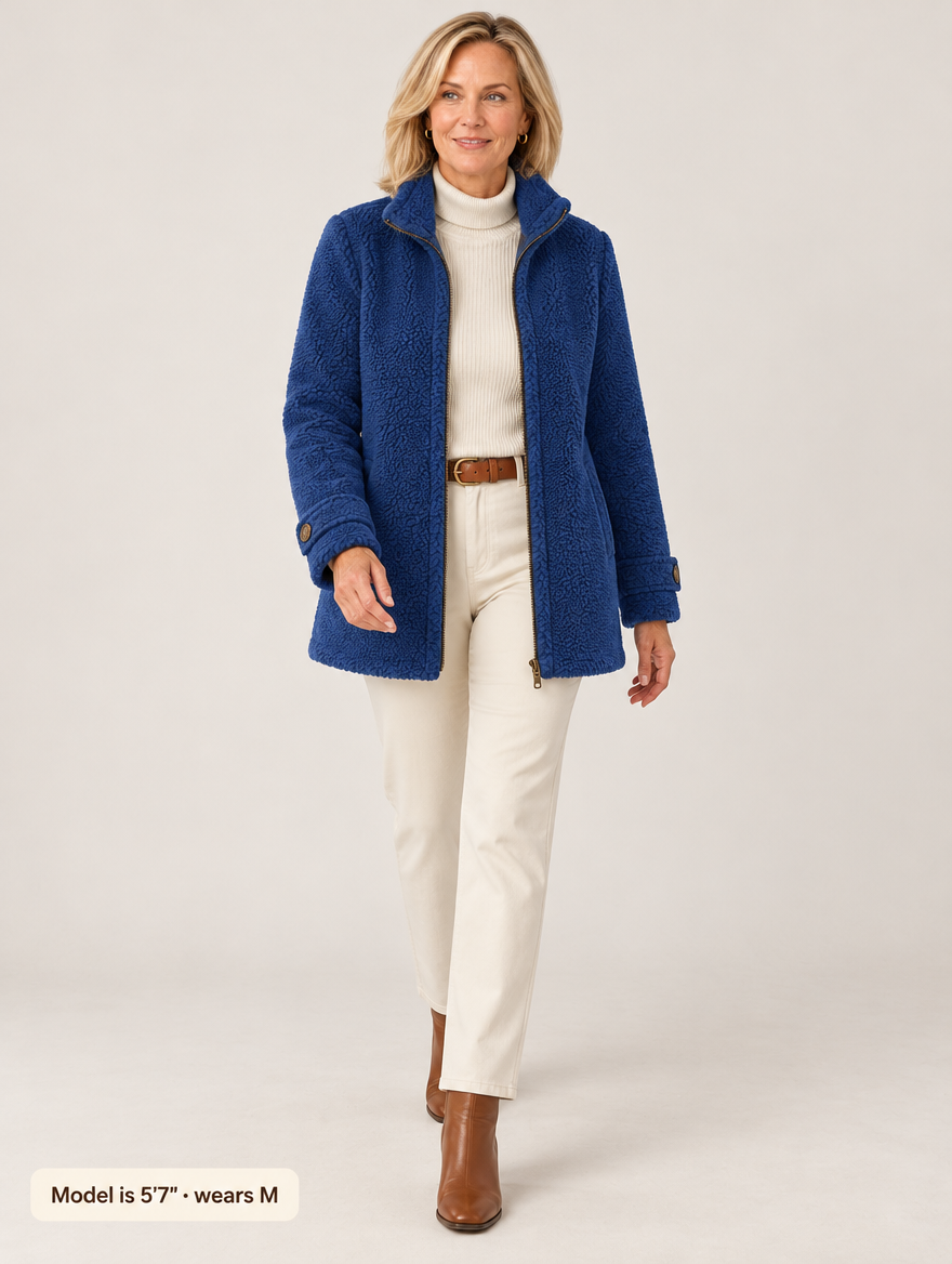 Nell sherpa zip jacket in blue 