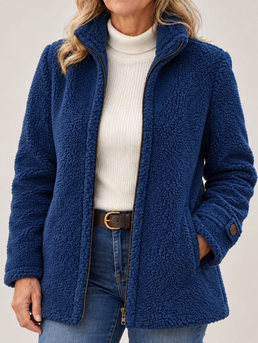 Nell sherpa zip jacket in blue 