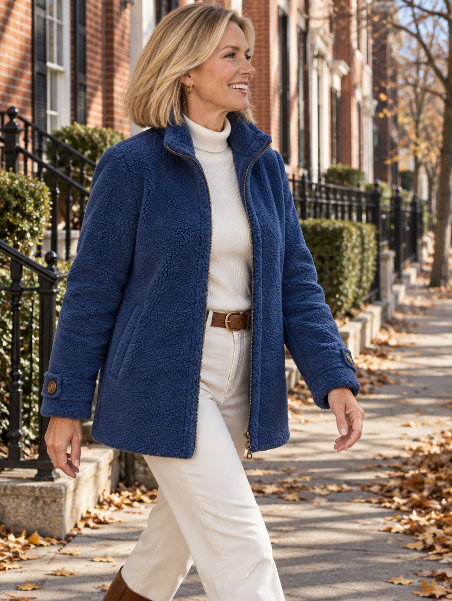 Nell sherpa zip jacket in blue 