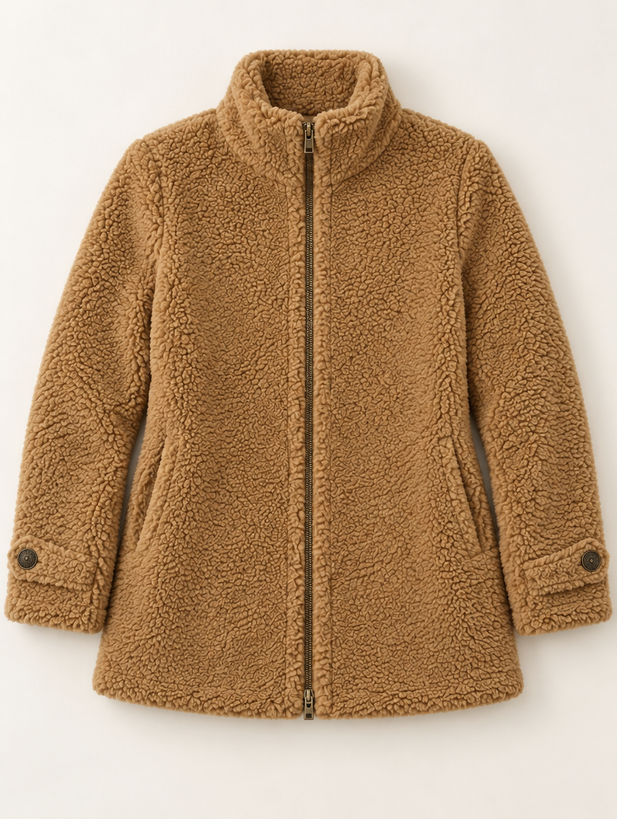 Nell sherpa zip jacket in camel 