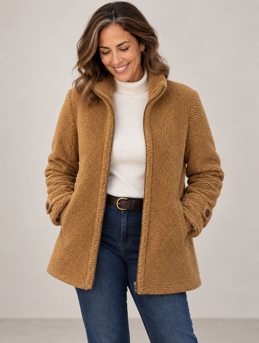 Nell sherpa zip jacket in camel #color_camel