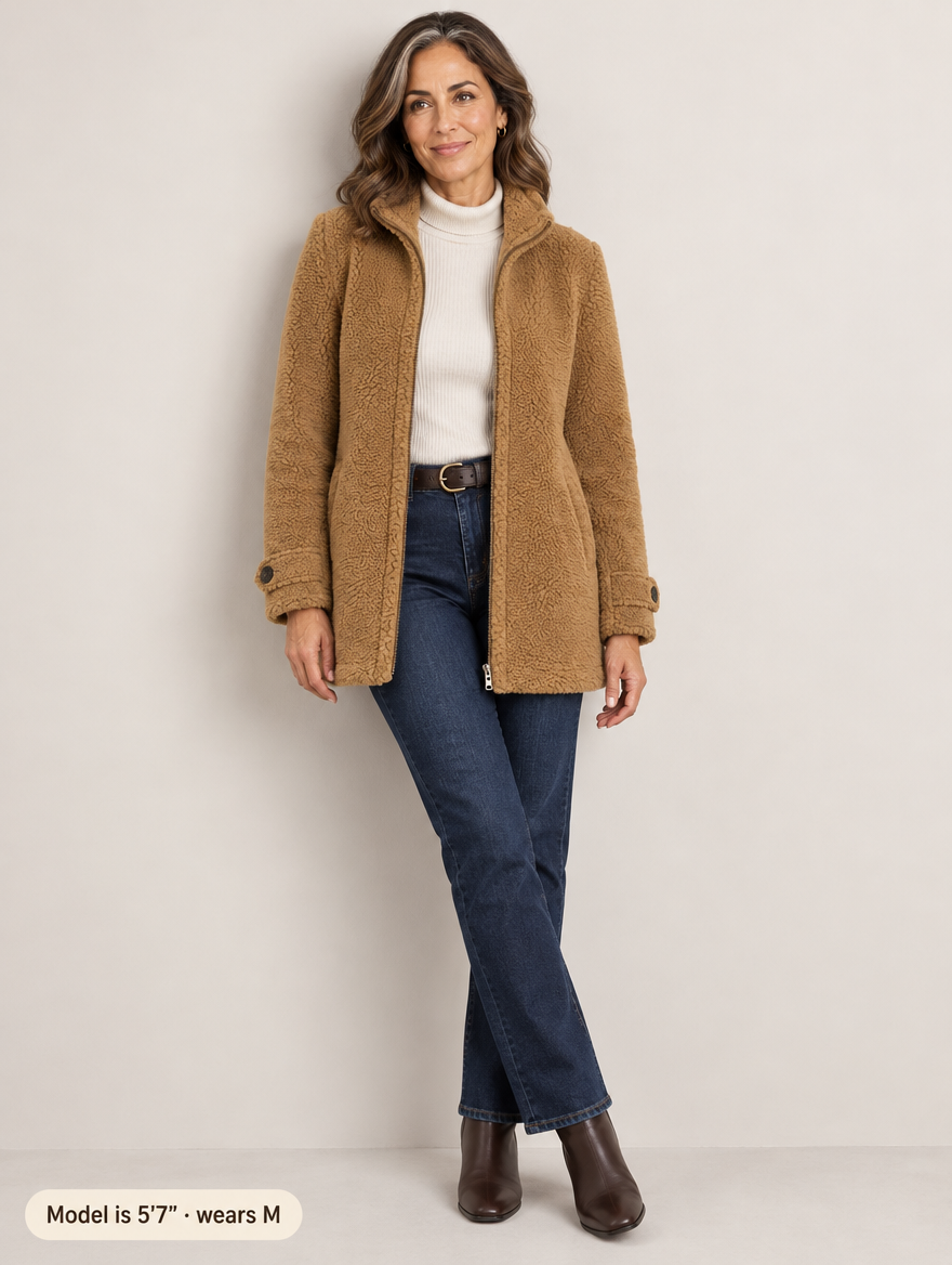Nell sherpa zip jacket in camel 