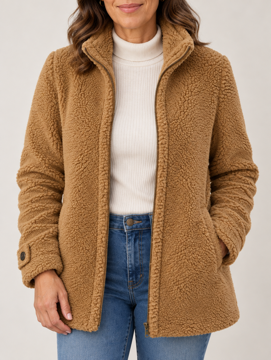 Nell sherpa zip jacket in camel 