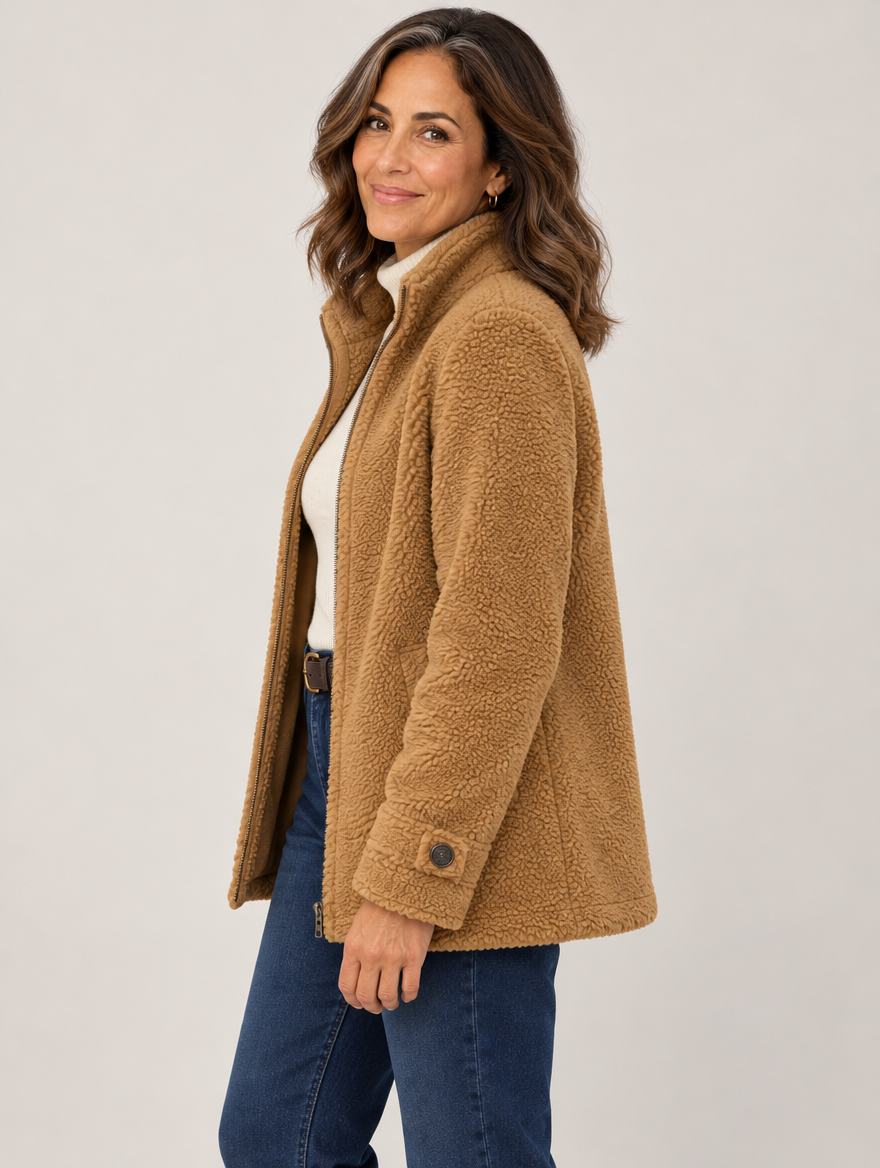 Nell sherpa zip jacket in camel 