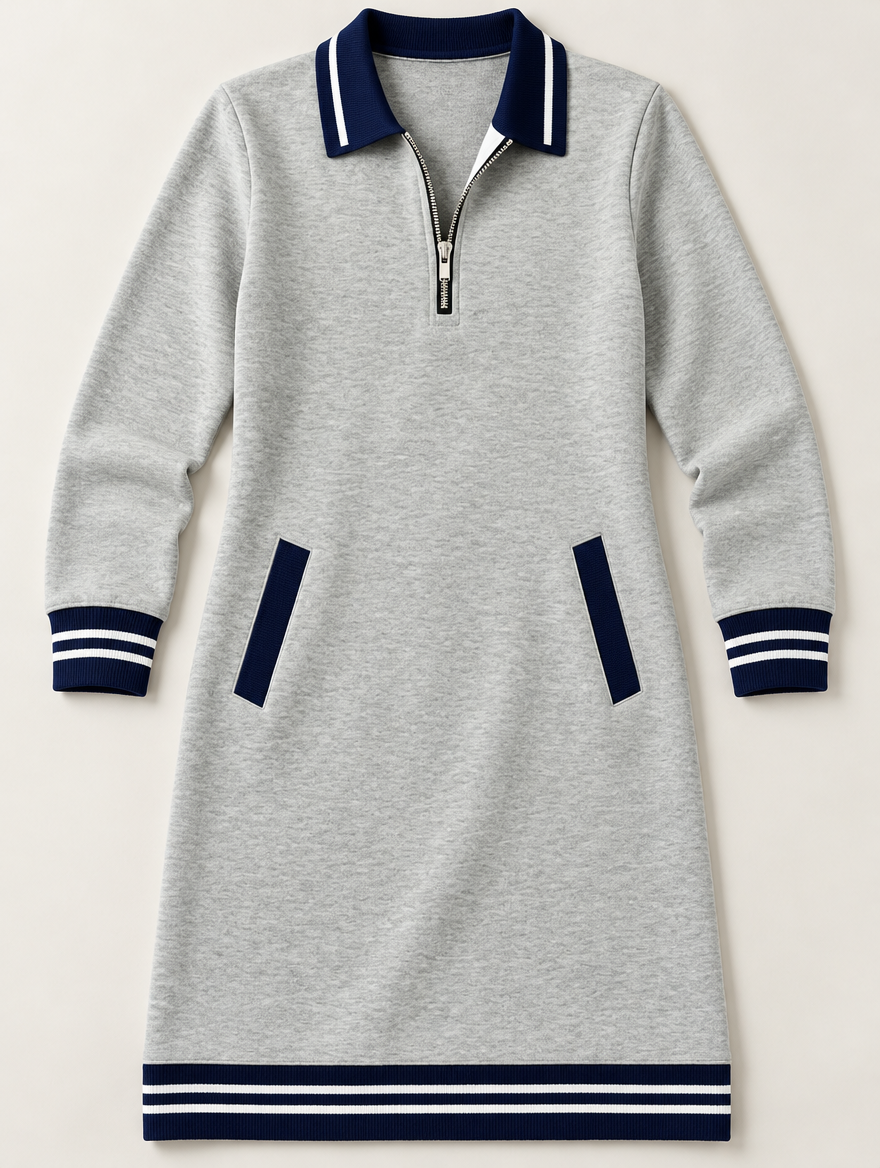 Delaney zip-collar sweater dress in gray 
