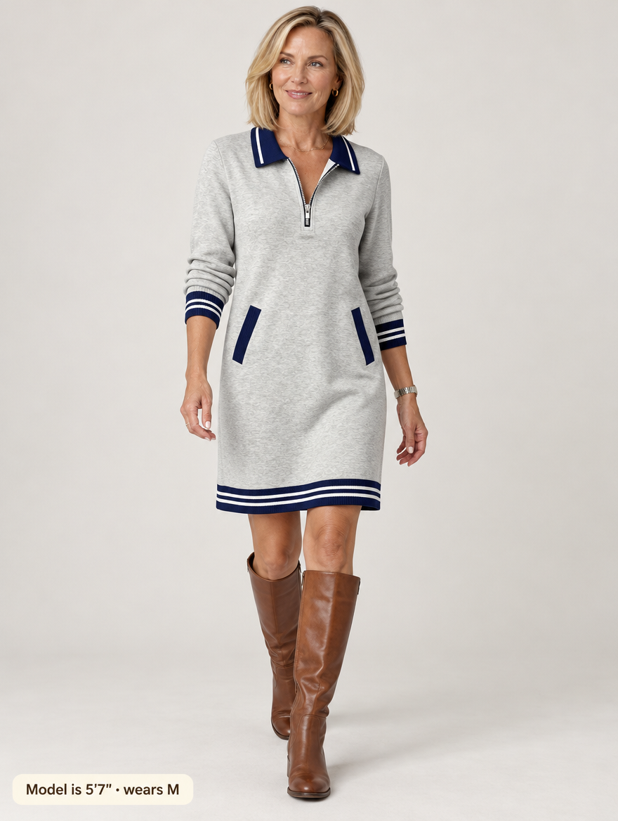 Delaney zip-collar sweater dress in gray #color_gray