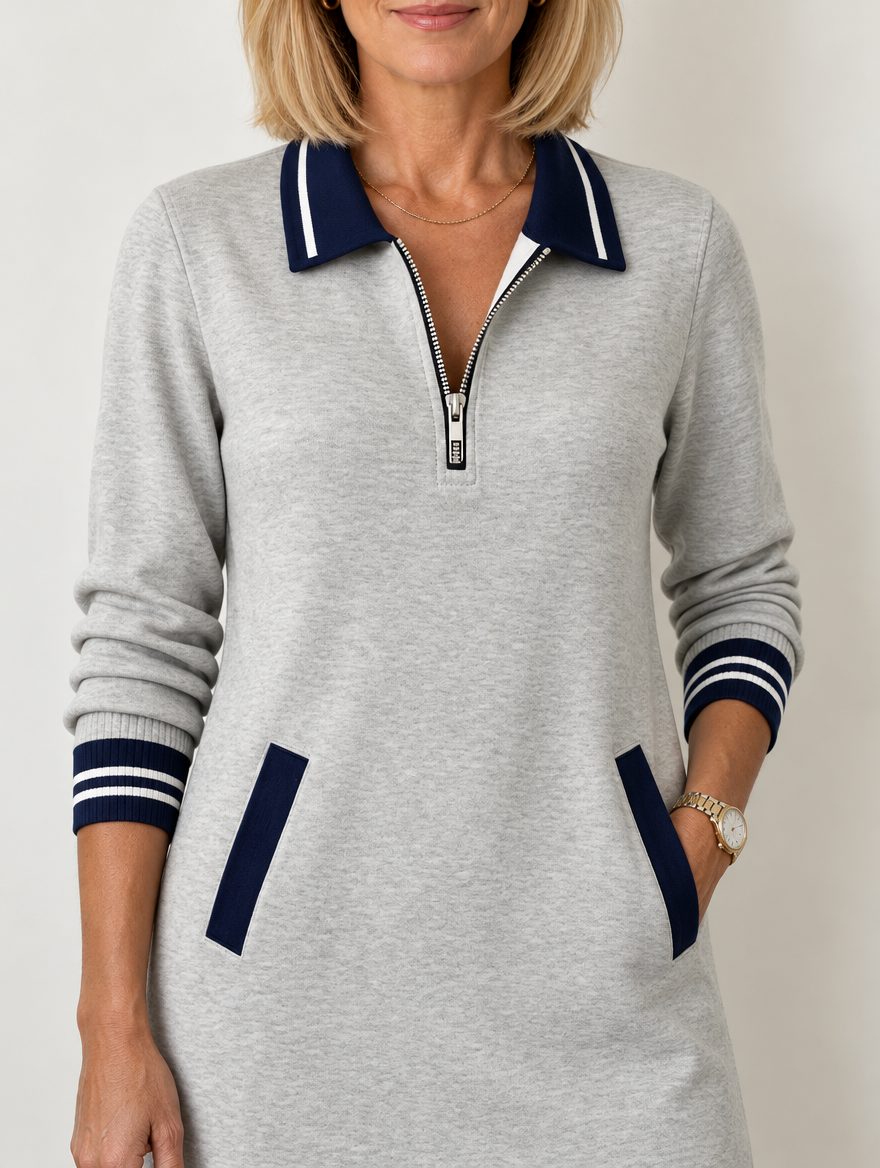 Delaney zip-collar sweater dress in gray #color_gray