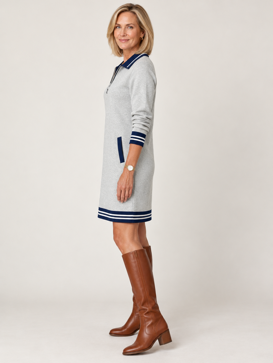 Delaney zip-collar sweater dress in gray #color_gray