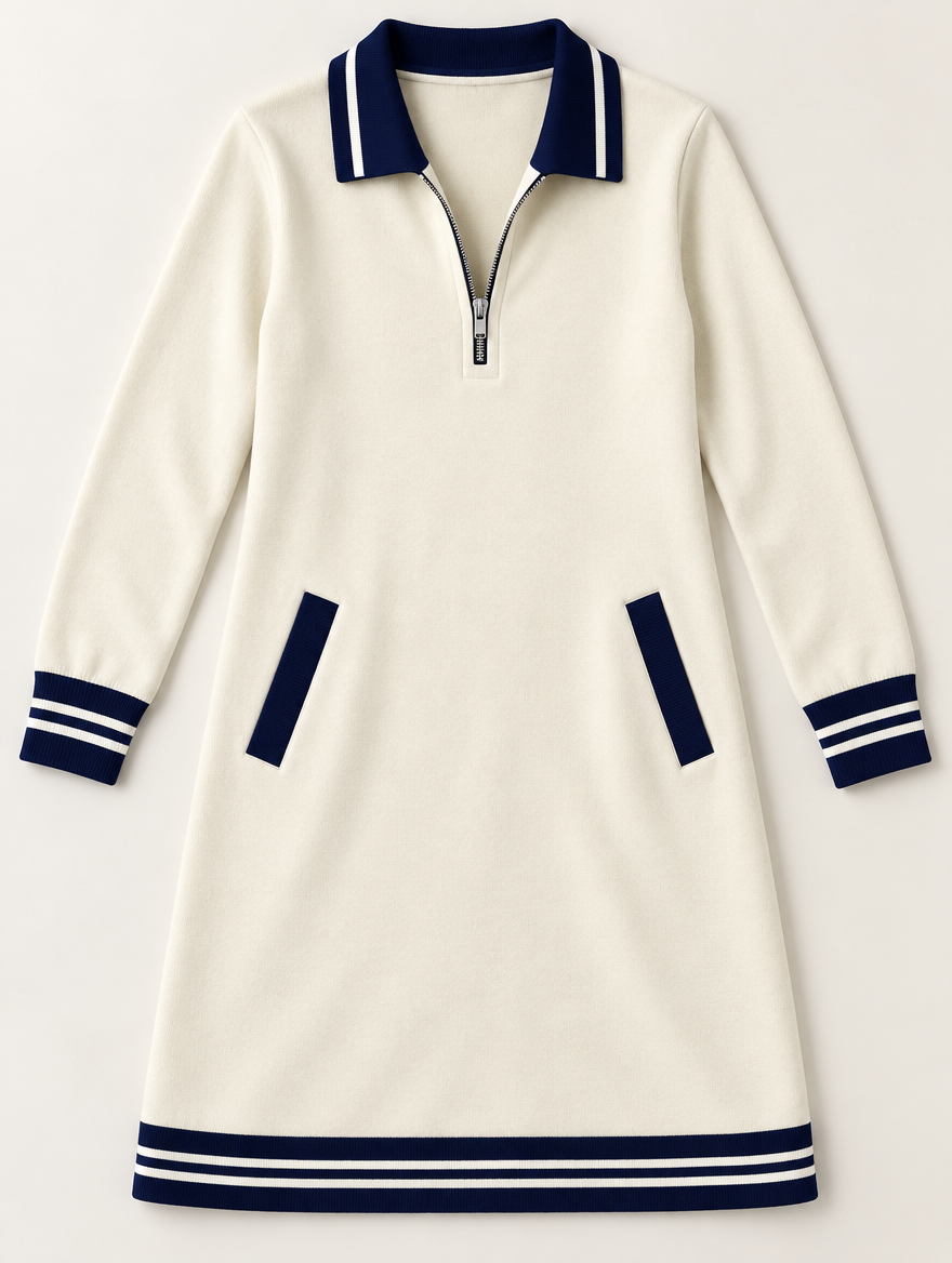 Delaney zip-collar sweater dress in white 